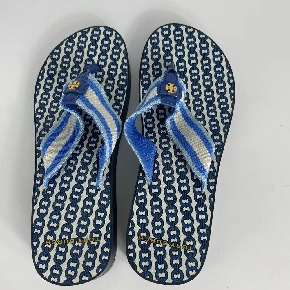 Tory Burch Gemini Link Thong Sandals | Women’s Size 7–7.5 | Blue & White